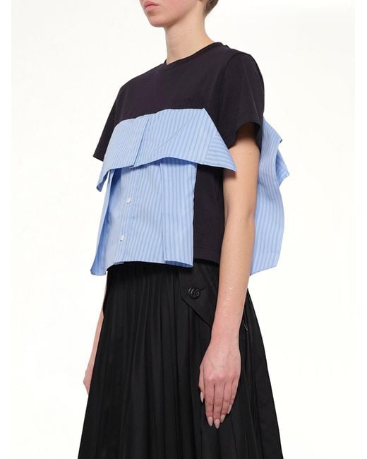Sacai Blue Poplin X Cotton Jersey T-Shirt