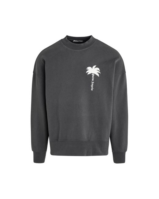 Palm Angels Gray The Palm Gd Crewneck Sweater, Long Sleeves, Dark, 100% Cotton, Size: Medium for men