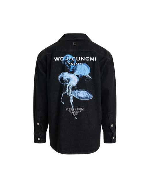 Wooyoungmi Black Denim Jellyfish Print Shirt, , 100% Cotton for men