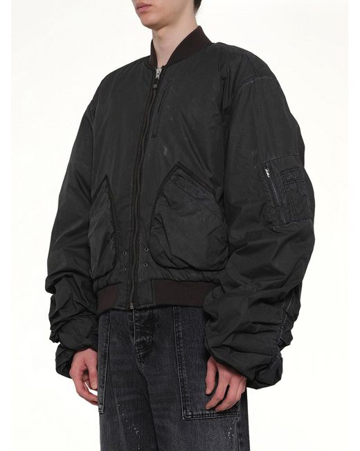 we11done Black Washed Nylon Bomber for men