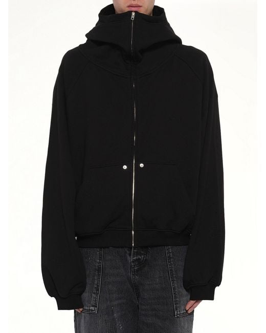 we11done Black Snap-Detail Jersey Zip-Up Hoodie for men