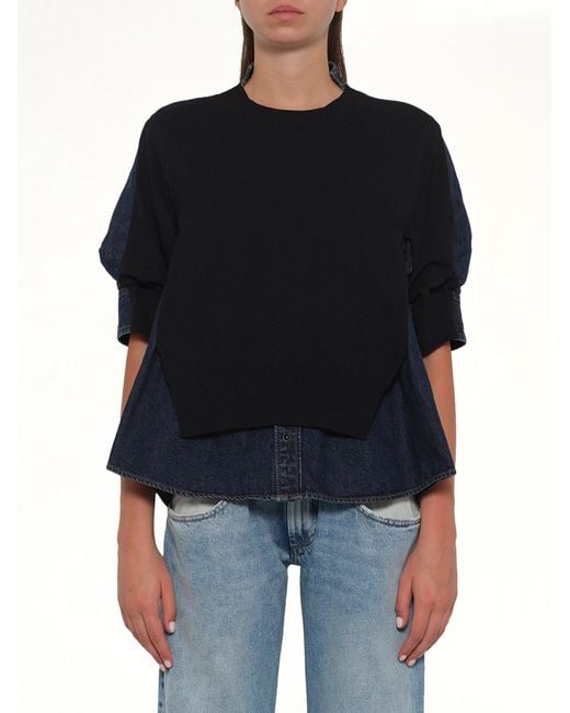 Sacai Black Denim X Knit Pullover