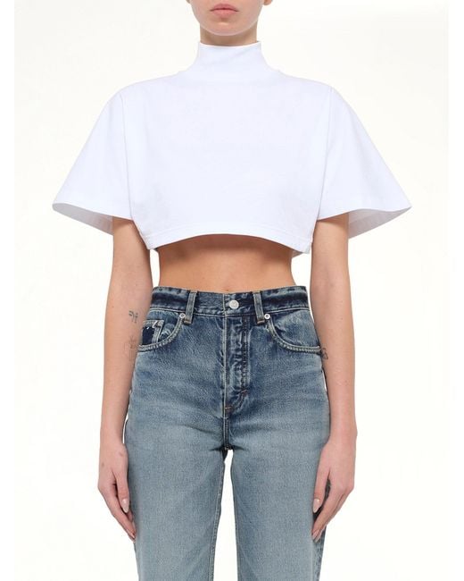 Alaïa White Cotton Jersey Highneck T-Shirt