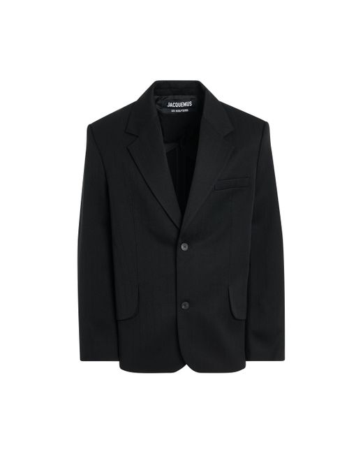 Jacquemus Black Titolo Suit Jacket, Long Sleeves, Pinstripe, 100% Wool for men