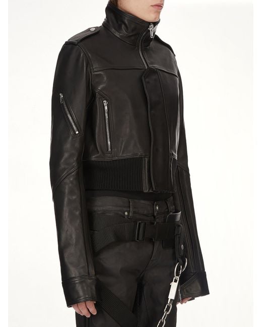 Rick Owens Black Rev Leather Jacket for men
