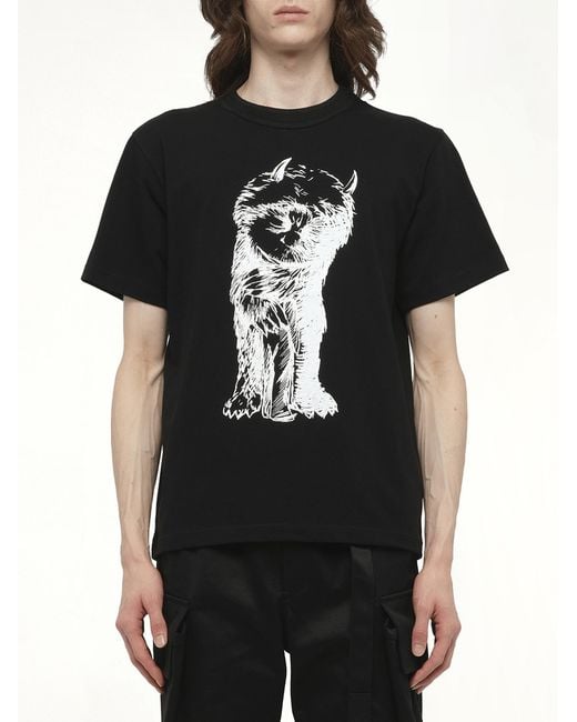 Sacai Black Where The Wild Things Are Monster T-Shirt for men