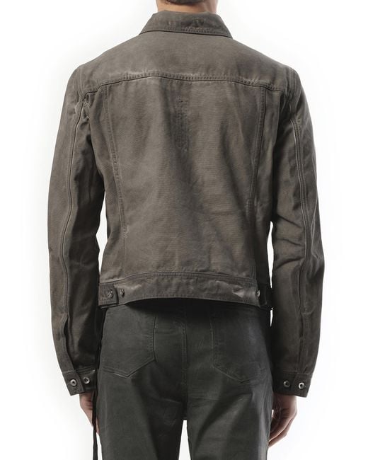 Rick Owens Gray Trucker Jacket, Long Sleeves, 100% Cotton, Size: Medium for men