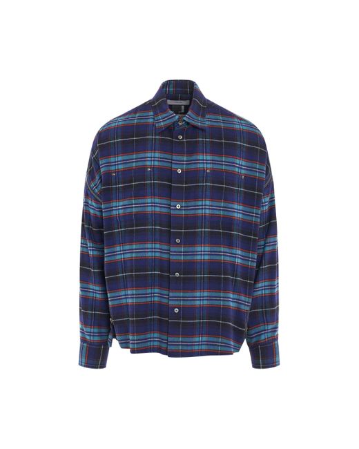 Facetasm Blue Cotton Check Zipper Shirt, Long Sleeves, , 100% Cotton for men