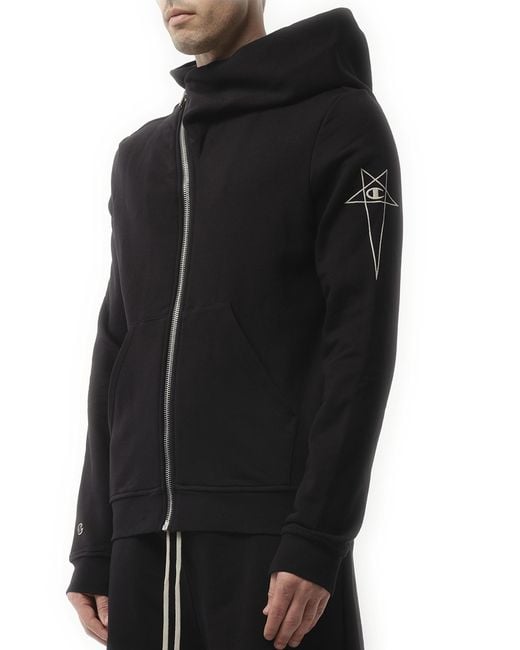 Rick Owens Black X Champion X Drkshdw Mountain Hoodie, 100% Cotton, Size: Small for men