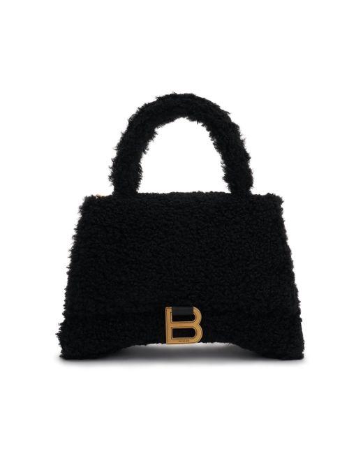 Balenciaga Black Furry Hourglass Small Handbag, , 100% Polyester