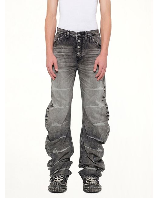 THUG CLUB Gray Tc Laser Washed Parkour Denim Pants for men