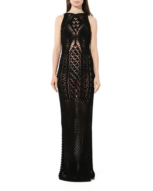 Balmain Black Long Crochet Knit Dress