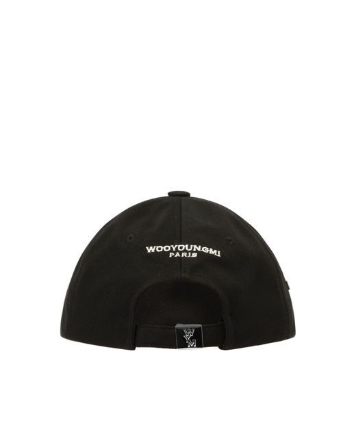 Wooyoungmi Black Wym Embroidery Cap, 100% Cotton for men
