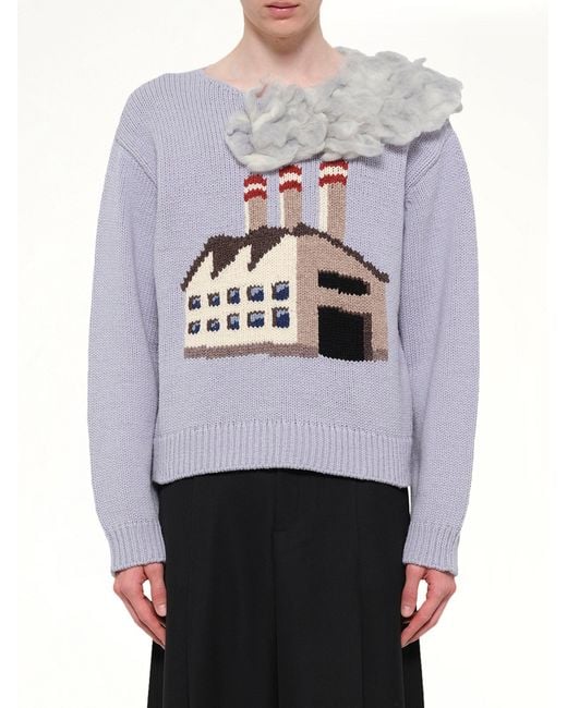 Doublet Gray Smoking Factory Intarsia Knit Pullover for men