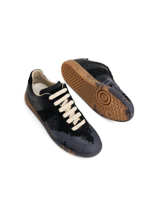 Maison Margiela Black Replica Paint Splatter Sneakers, /Pewter, 100% Cotton