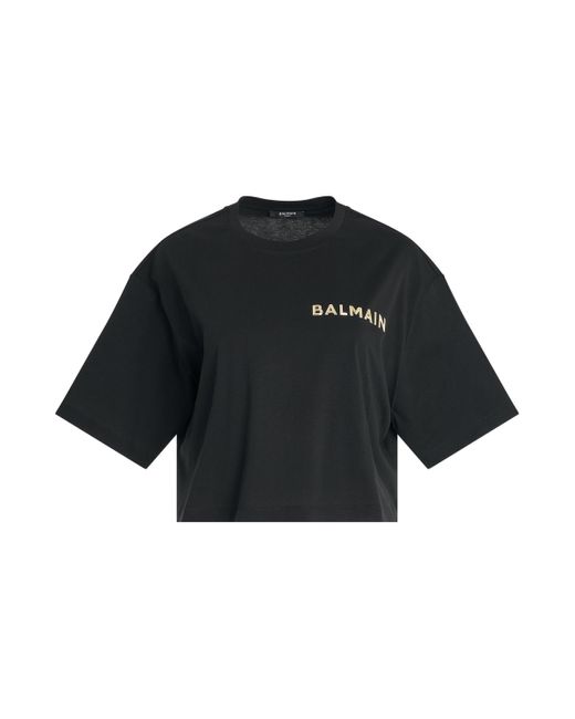 Balmain Black 'Laminated Crop T-Shirt, Short Sleeves, , 100% Cotton, Size: Small