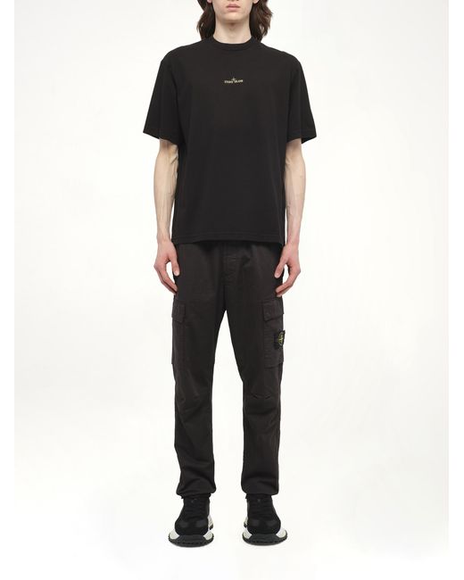 Stone Island Black 210003 Bleeding Numbers Compass Short Sleeve T-Shirt, 100% Cotton, Size: Small for men