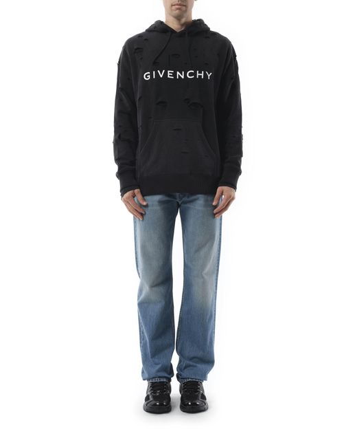 Givenchy Black Archetype Hoodie With Destroyed Effect, 100% Cotton for men