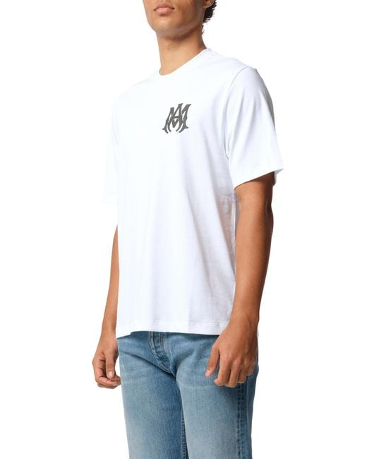 Amiri White Ma Core Logo T-Shirt, Round Neck, Short Sleeves, 100% Cotton, Size: Small for men