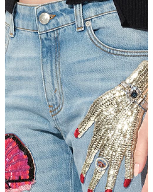 McQueen Blue Denim Pants With Print