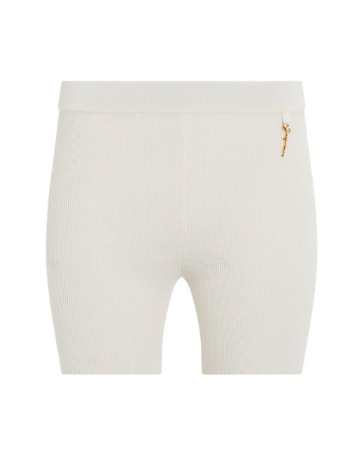Jacquemus White Pralu Charm Logo Knit Shorts, , 100% Polyester