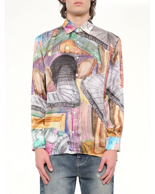 Kidsuper Gray Book Page Silk Shirt for men