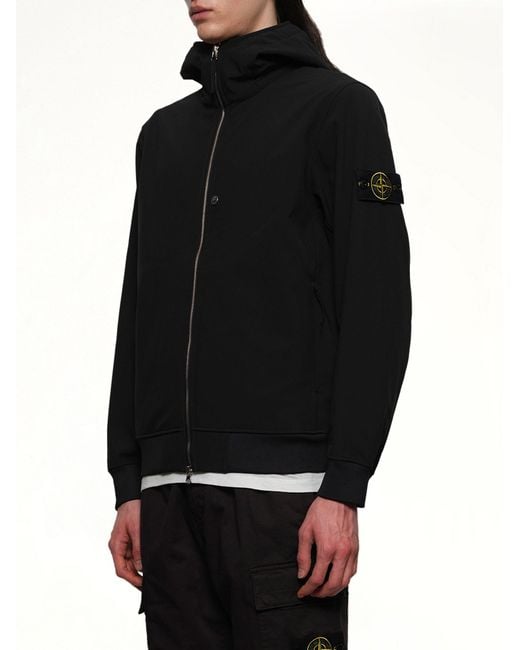 Stone Island Black Q100004 Soft Shell Hooded Jacket for men