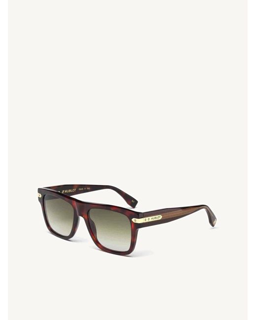 Hublot Brown Square Acetate Sunglasses With Gradient Mirror Lens for men