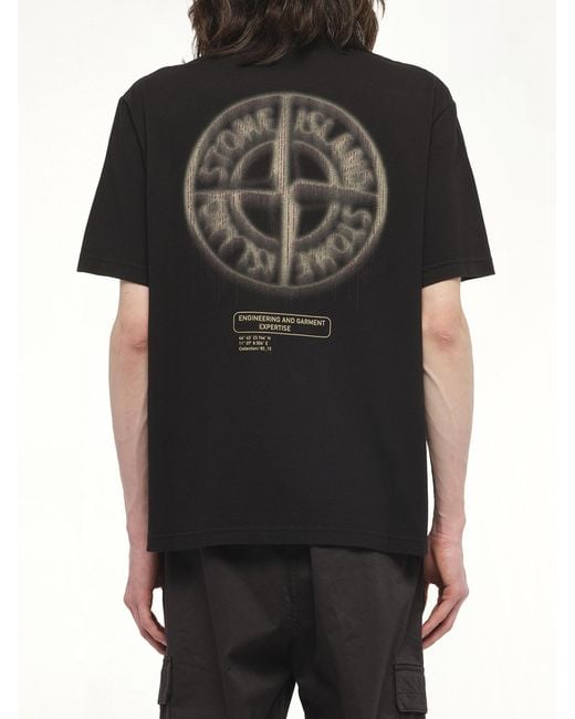 Stone Island Black 210003 Bleeding Numbers Compass Short Sleeve T-Shirt, 100% Cotton, Size: Small for men