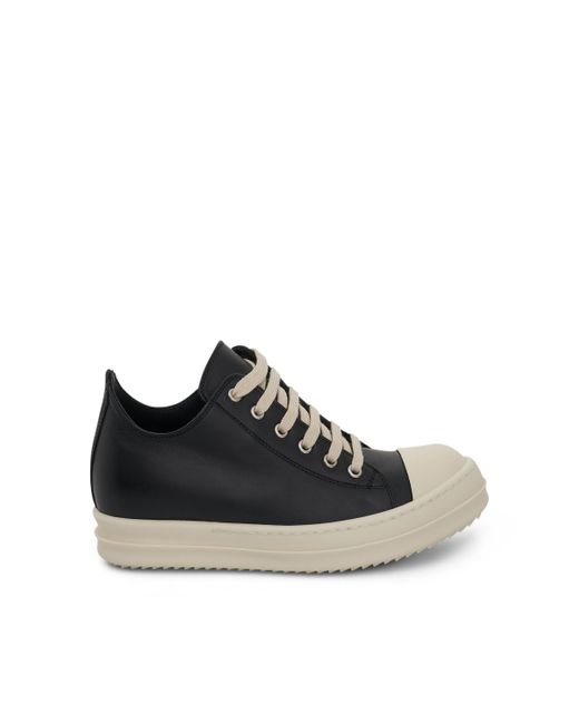 Rick Owens Strobe Low Top Leather Sneaker In Black/milk | Lyst
