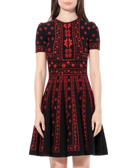 McQueen Red Flower Jacquard Dress