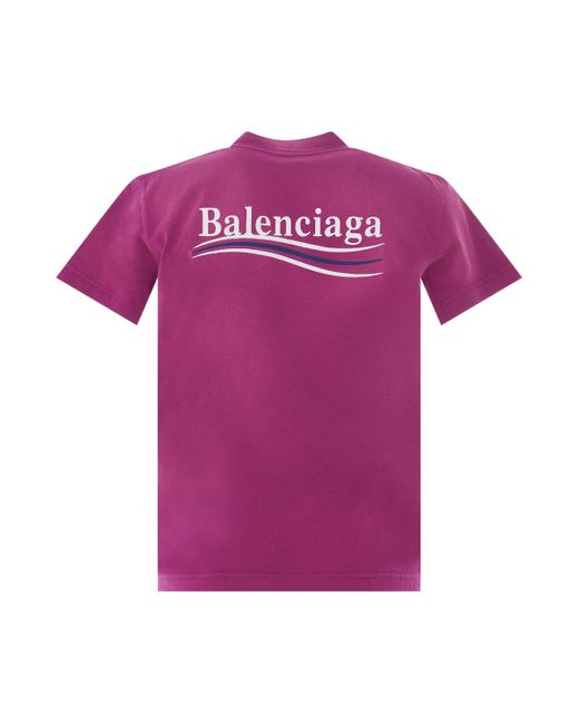 Balenciaga Purple 'Embroidered Political Campaign Small Fit T-Shirt, Round Neck, Short Sleeves, , 100% Cotton