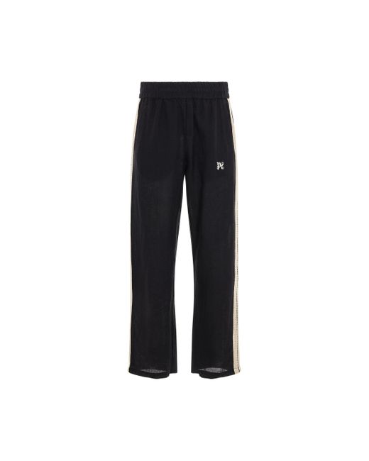 Palm Angels Black 'Linen Monogram Embroidered Track Pants, , 100% Cotton, Size: Small for men
