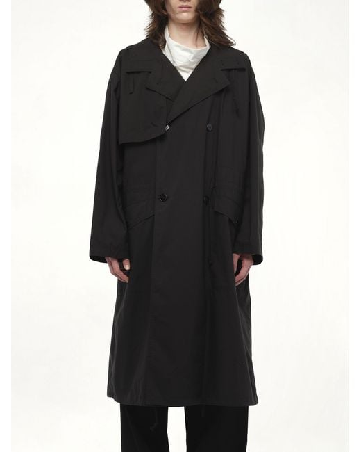 Lemaire Black Light Hooded Trench, 100% Cotton, Size: Small for men