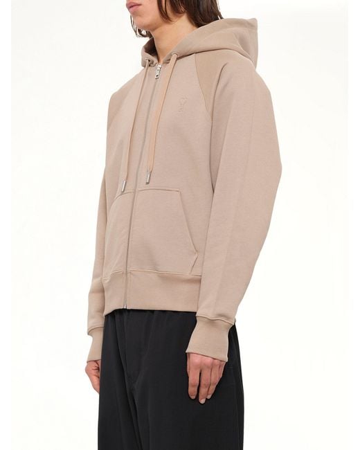 AMI Natural Tonal Embossed Ami De Coeur Zipped Hoodie for men