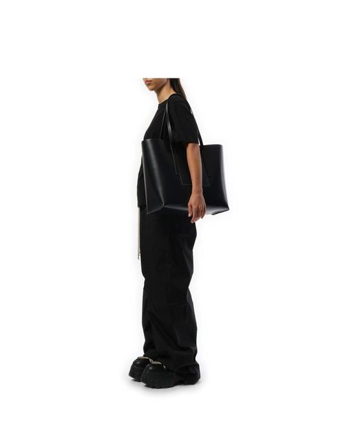 Rick Owens Black Leather Shopper Bag, 100% Calf Leather