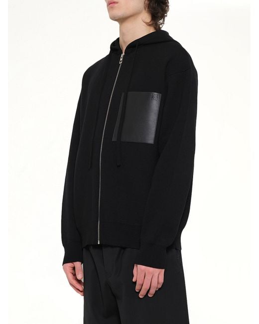 Loewe Black Wool Zip-Up Hoodie for men