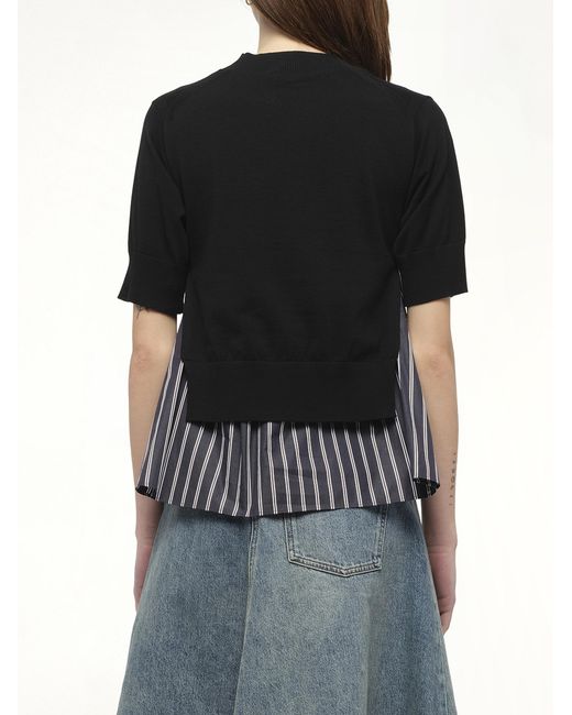 Sacai Black X Poplin X Knit Pullover, 100% Polyester