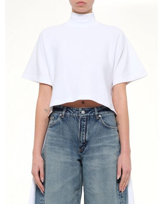 Alaïa White Cotton Jersey Asymmetric T-Shirt