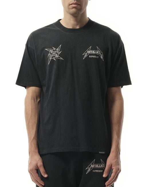 Represent Black Metallica 40 Year Anniversary T-Shirt, Short Sleeves, 100% Cotton, Size: Small for men