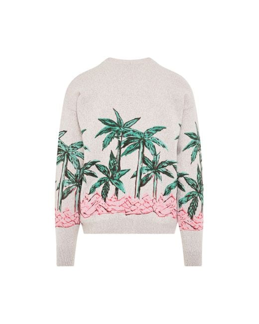 Palm Angels Multicolor 'Palms Row Printed Sweater, Long Sleeves, Butter/, 100% Cashmere, Size: Small for men