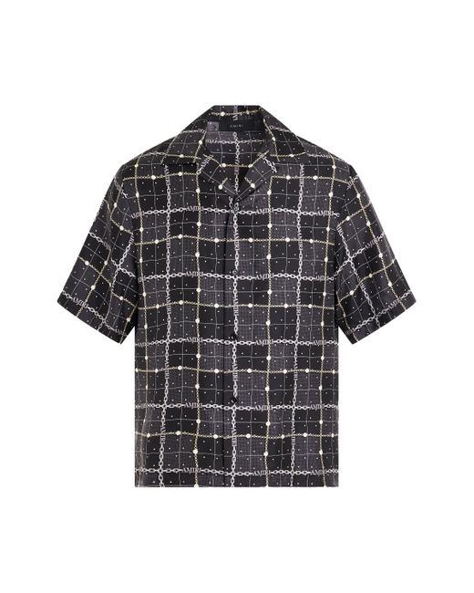 Amiri Black Charm Check Bowling Shirt, Short Sleeves, , 100% Silk, Size: Large for men