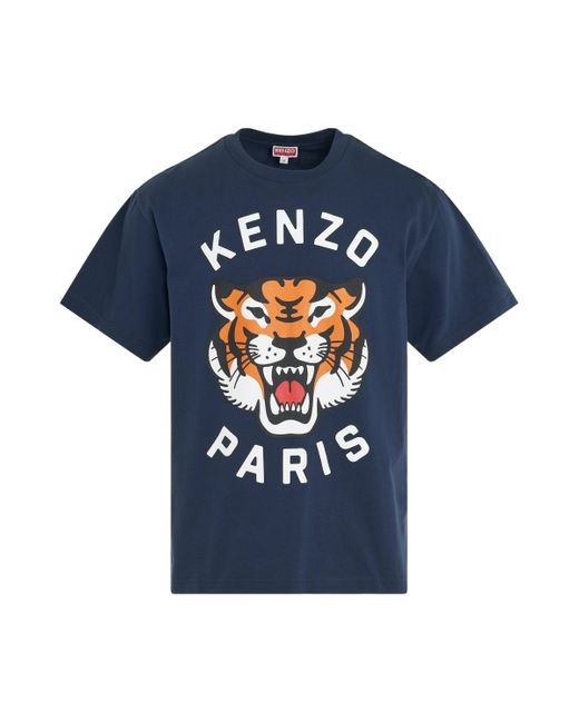 KENZO Blue 'Lucky Tiger Oversized T-Shirt, Short Sleeves, Midnight, 100% Cotton, Size: Small for men