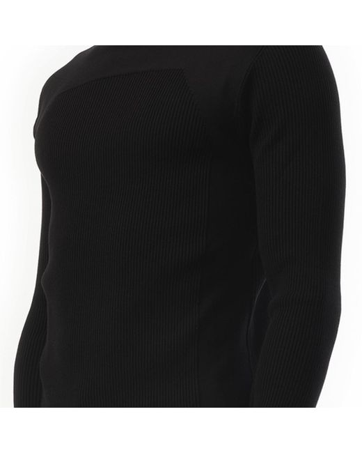 Rick Owens Black Ribbed Geo Sweater, Long Sleeves, 100% Polyester, Size: Small for men