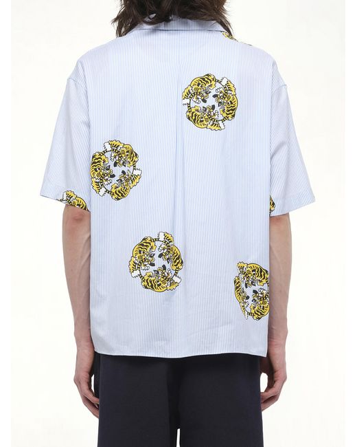 KENZO White Verdy Collection Hawaiian Short Sleeve Shirt, 100% Cotton, Size: Large for men