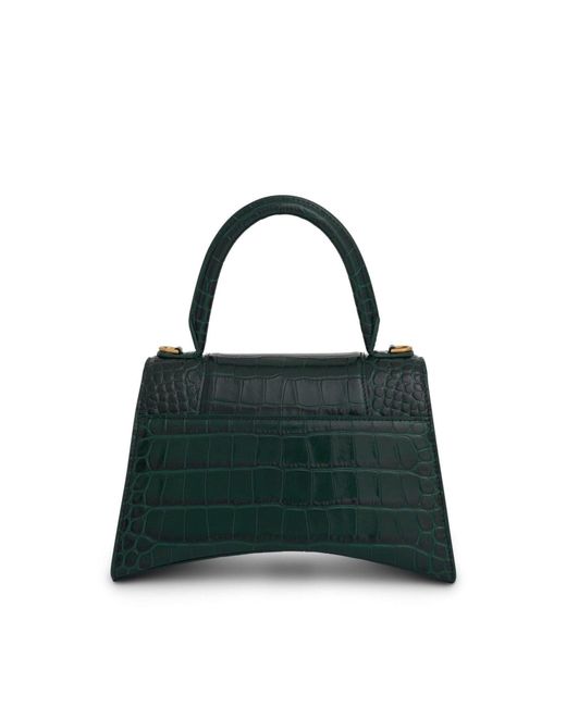 Balenciaga Black Hourglass Small Croco Embossed Bag, 100% Leather