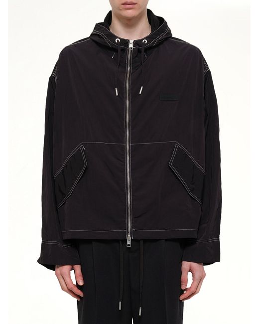 AMI Black Crinkle Nylon Zipped Jacket for men