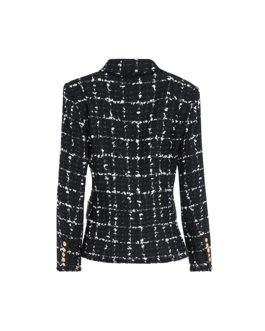 Balmain Black 6 Button Double Breasted Tweed Jacket, Long Sleeves, //, 100% Cotton