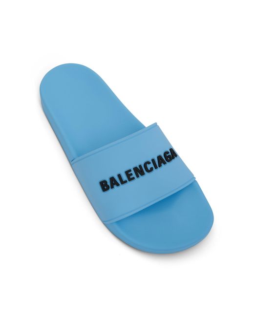 Balenciaga Blue 3D Logo Pool Slide Sandals, Sky/, 100% Tpu