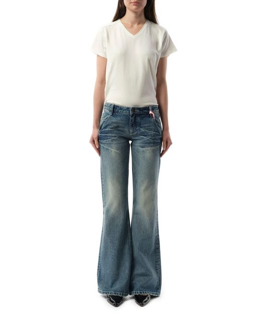Fax Copy Express Blue Low-Rise Slim Fit Flared Jeans, 100% Cotton, Size: Large